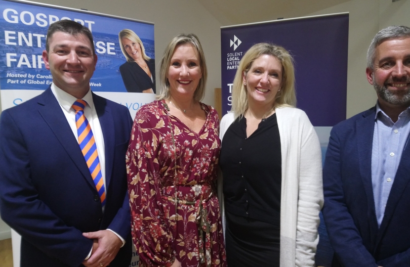 Gosport Enterprise Fair 2018 Neil Hallsworth, Caroline Dinenage MP, Freya Derrick, Mike Shepherd