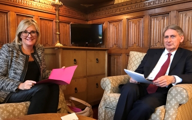 Caroline Dinenage MP with the Chancellor of the Exchequer, Philip Hammond